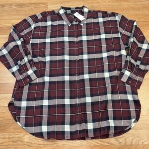Banana Republic Oversized Flannel Shirt Red Plaid Button Front Women's XL NEW